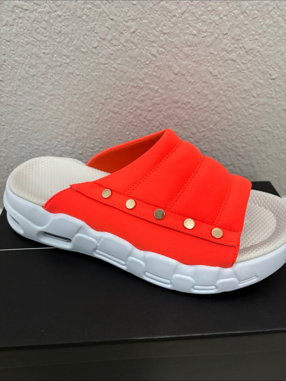 Orange Slide Sandals with Gold Studs